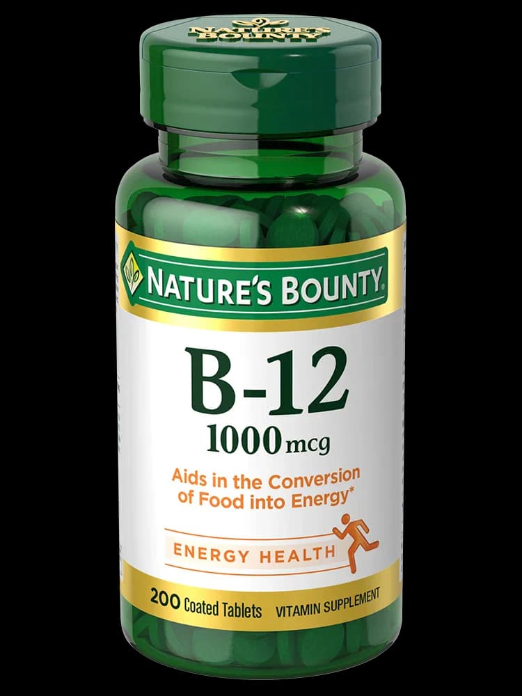 Front of Nature's Bounty B-12 1000 mcg 200 coated tablets bottle