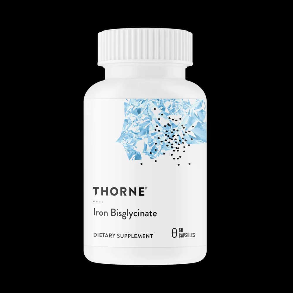 Front of Thorne Iron Bisglycinate 60-capsule bottle