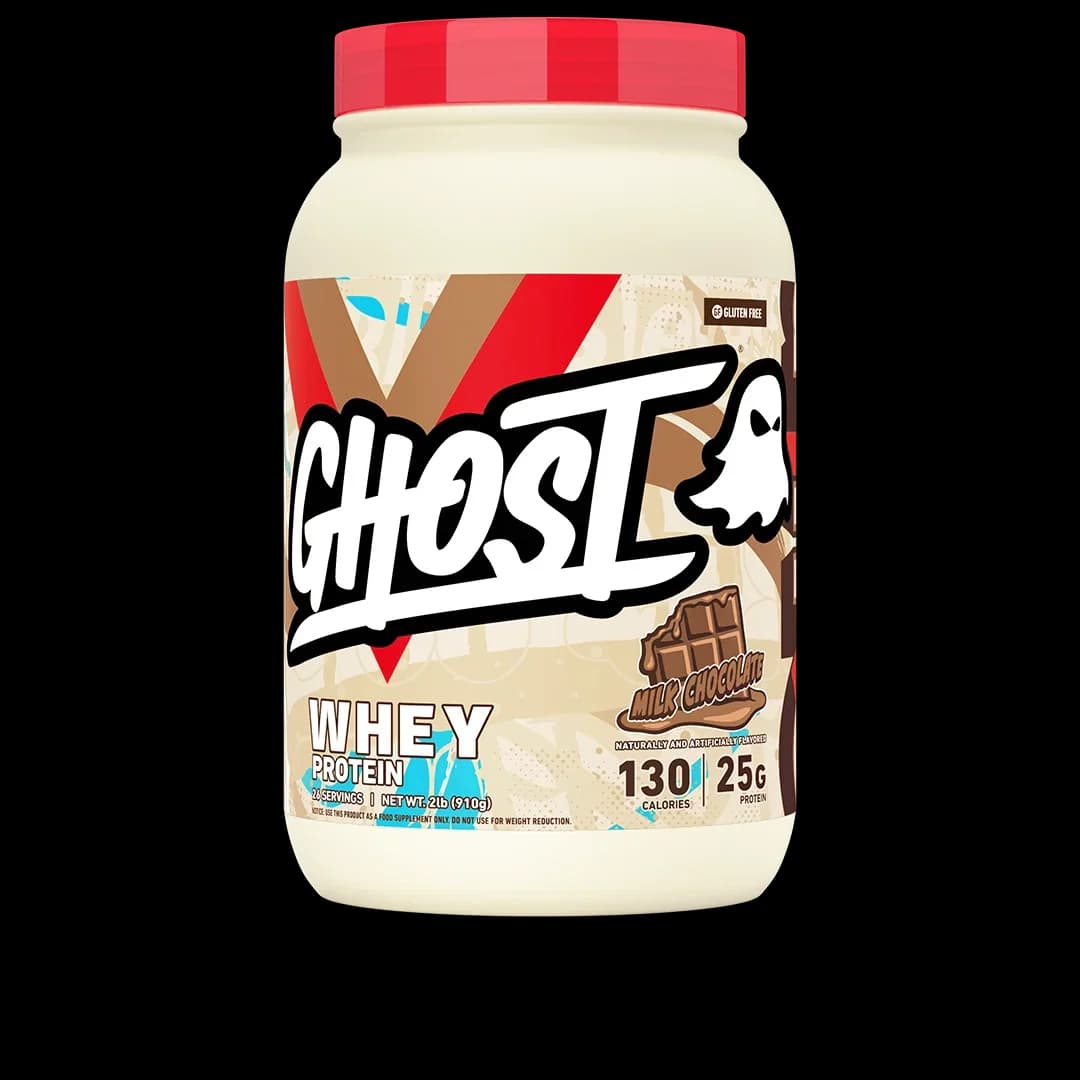 Front of GHOST Whey Protein Milk Chocolate 2 lb tub
