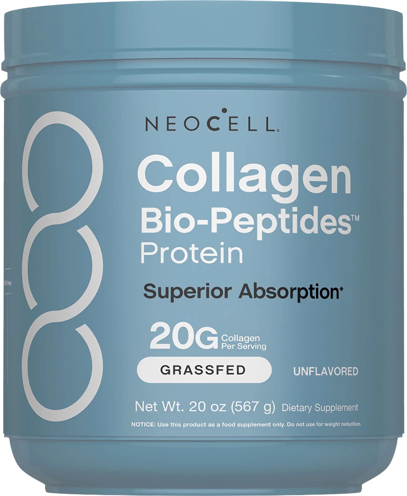 Front of the NeoCell Collagen Bio-Peptides Protein 20 oz tub