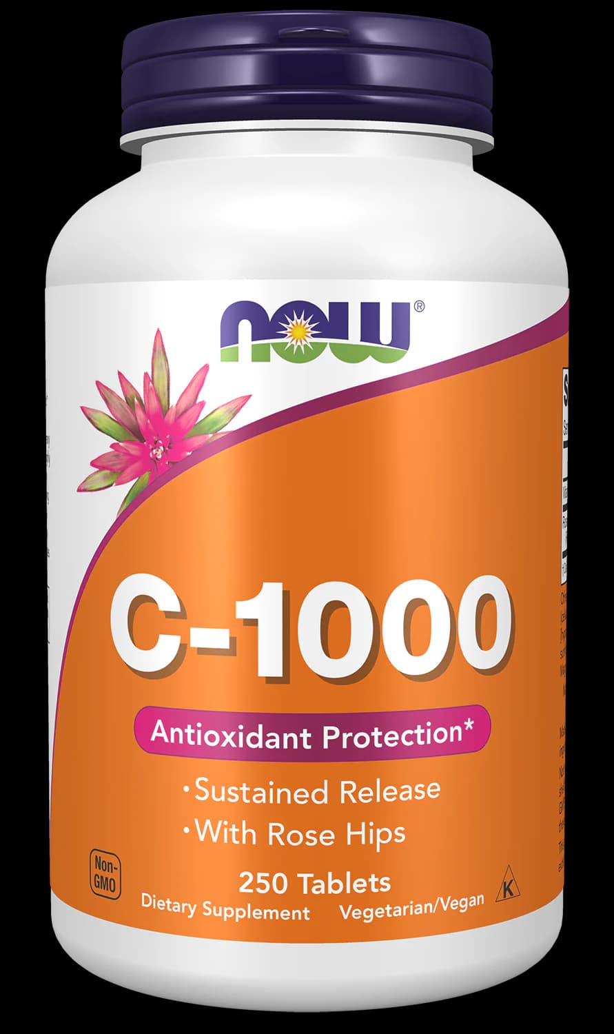Front of NOW C-1000 Sustained Release 250-tablet bottle