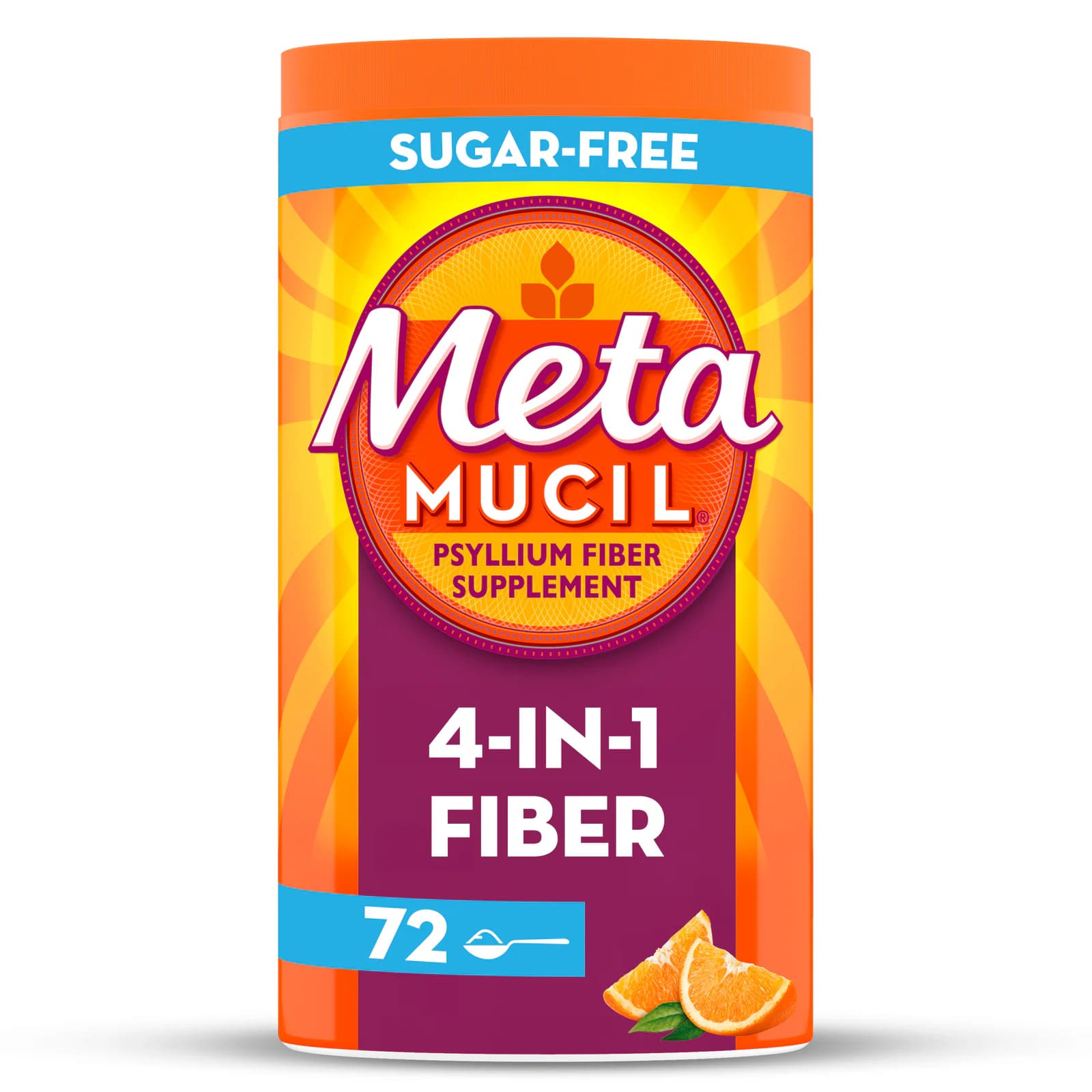 Metamucil 4-in-1 Fiber Sugar-Free Orange powder, 72-teaspoon canister