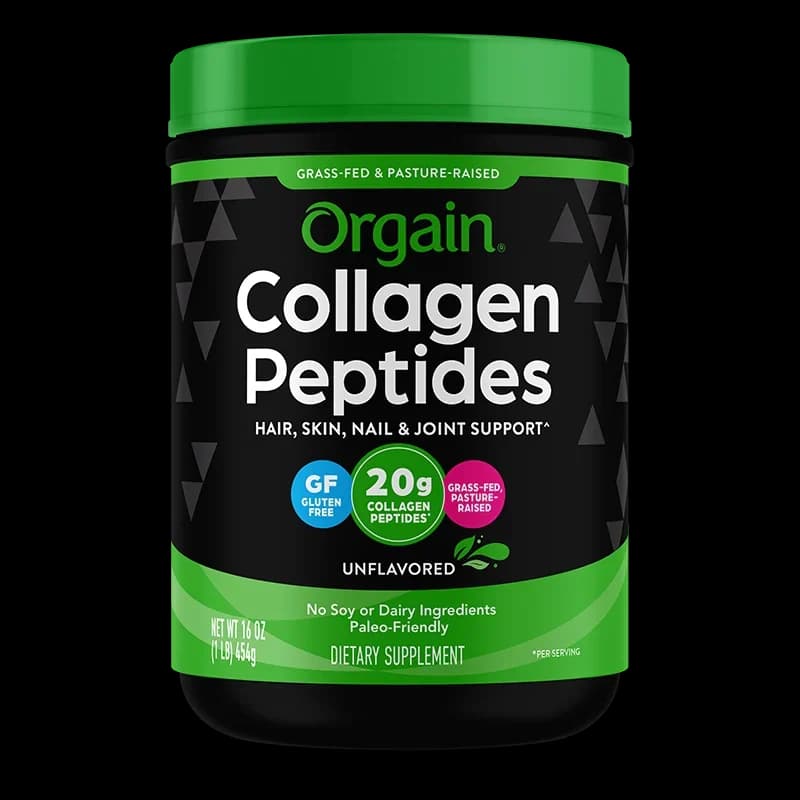Front of Orgain Grass Fed Collagen Peptides unflavored 1 lb tub