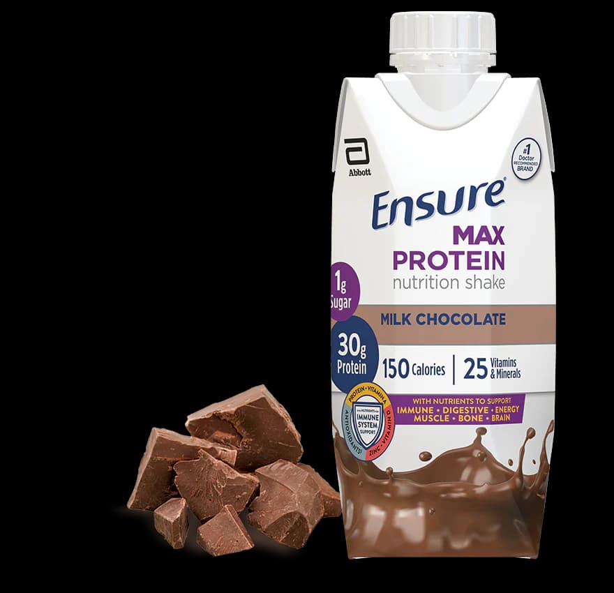 Front of the Ensure Max Protein Milk Chocolate 11 fl oz carton