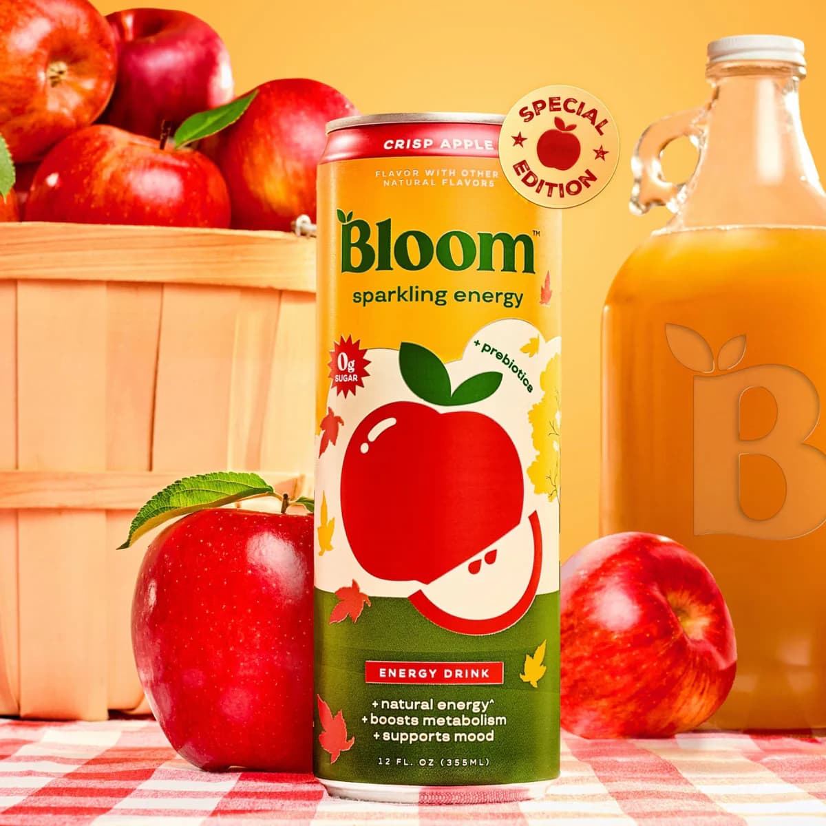 Front of the Bloom Nutrition Sparkling Energy Crisp Apple 12 fl oz can