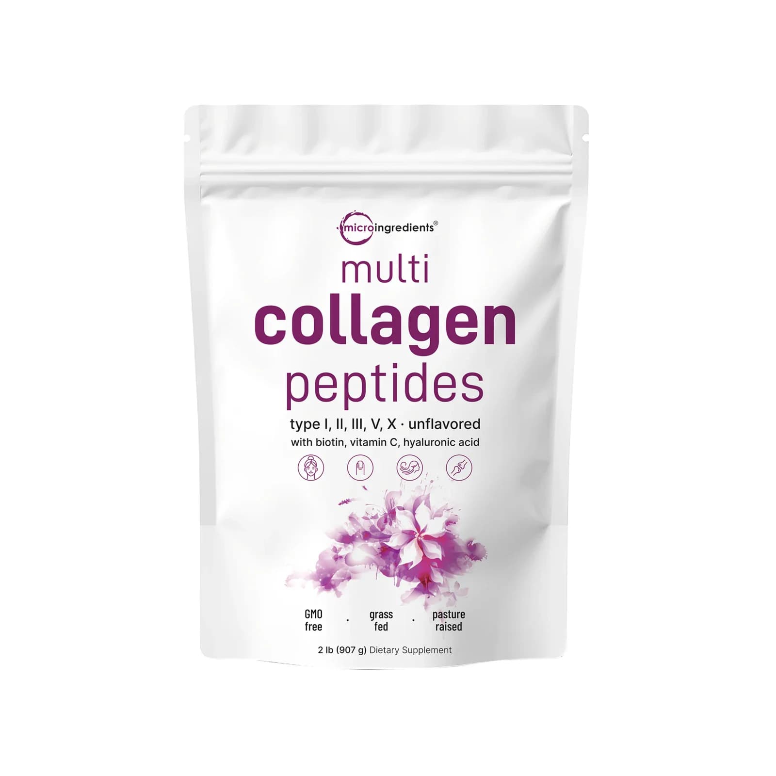 Front of the Micro Ingredients Multi Collagen Peptides unflavored 2 lb (907 g) bag