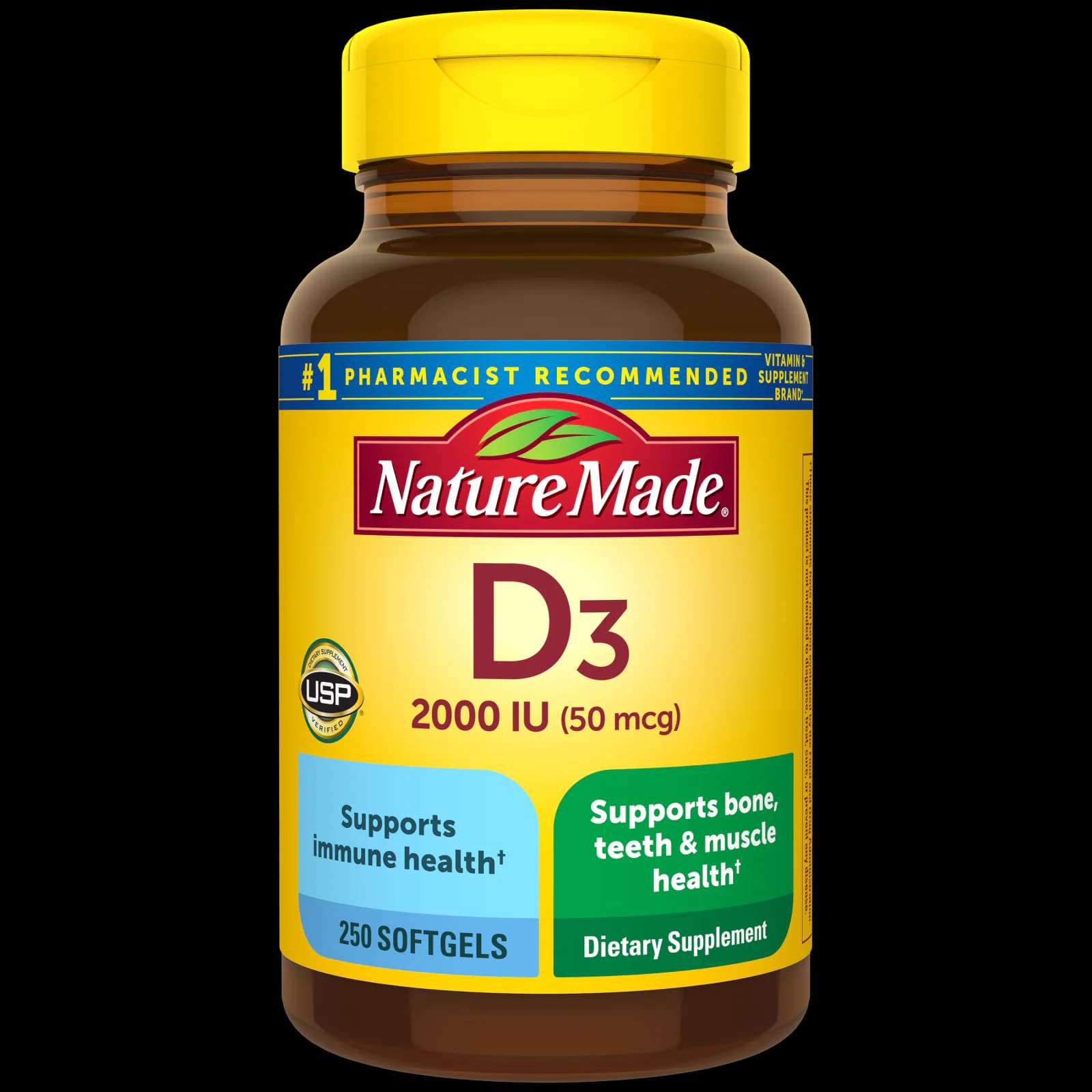 Front of Nature Made Vitamin D3 2000 IU 250-softgel bottle
