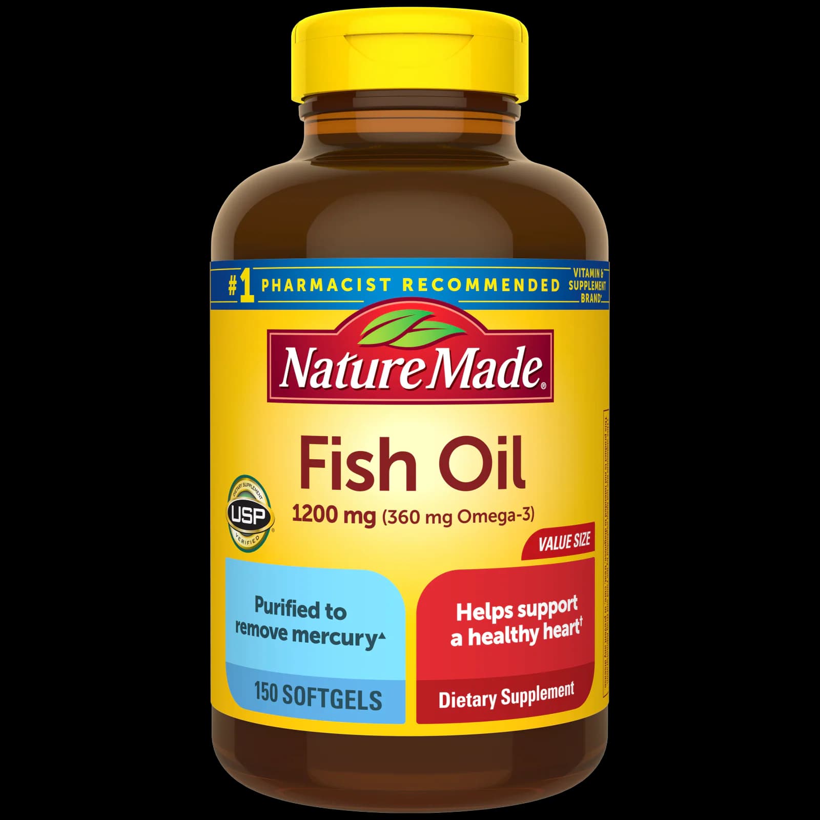 Front of Nature Made Fish Oil 1200 mg bottle, 150 softgels