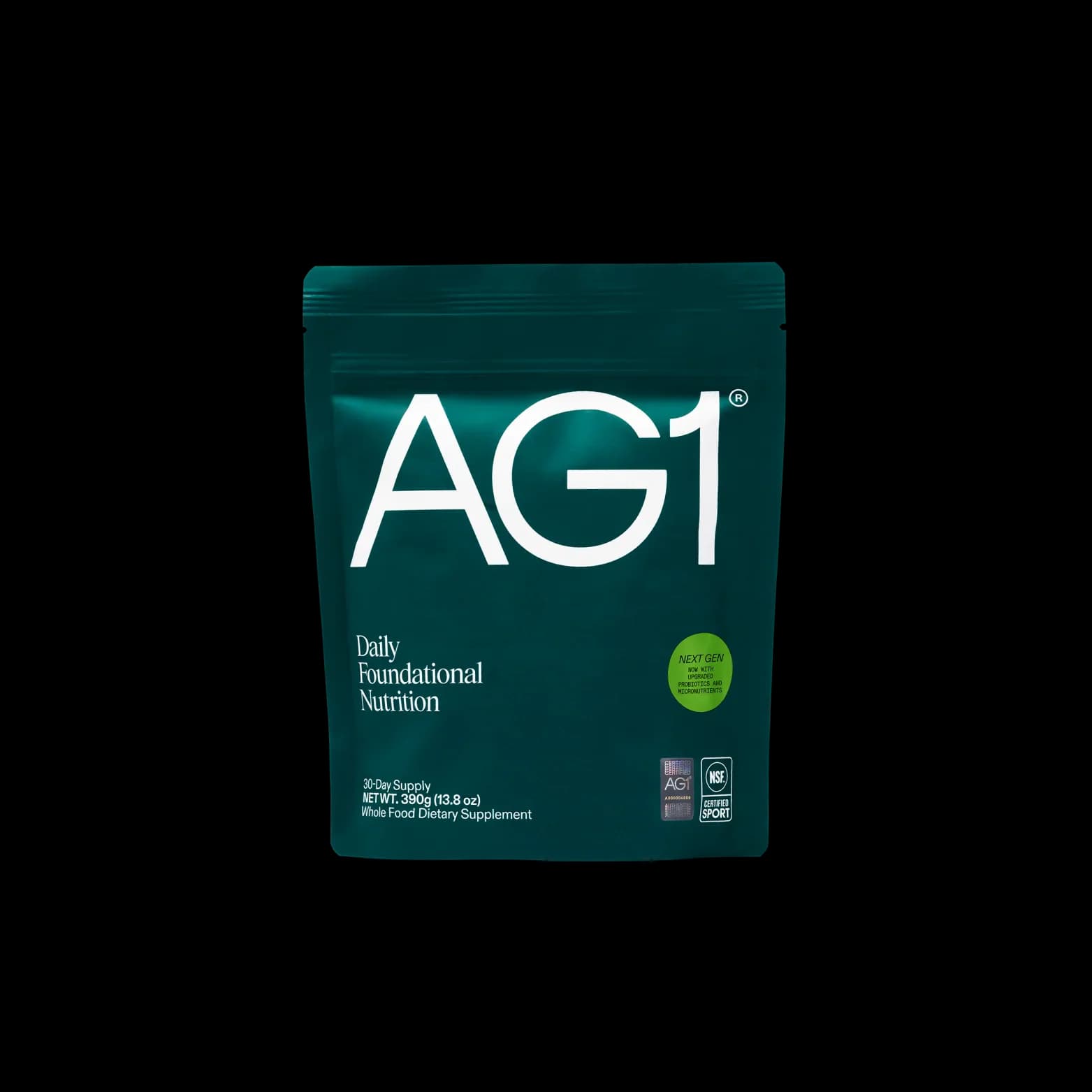 Front of AG1 Next Gen Original 30-serving pouch (390 g)