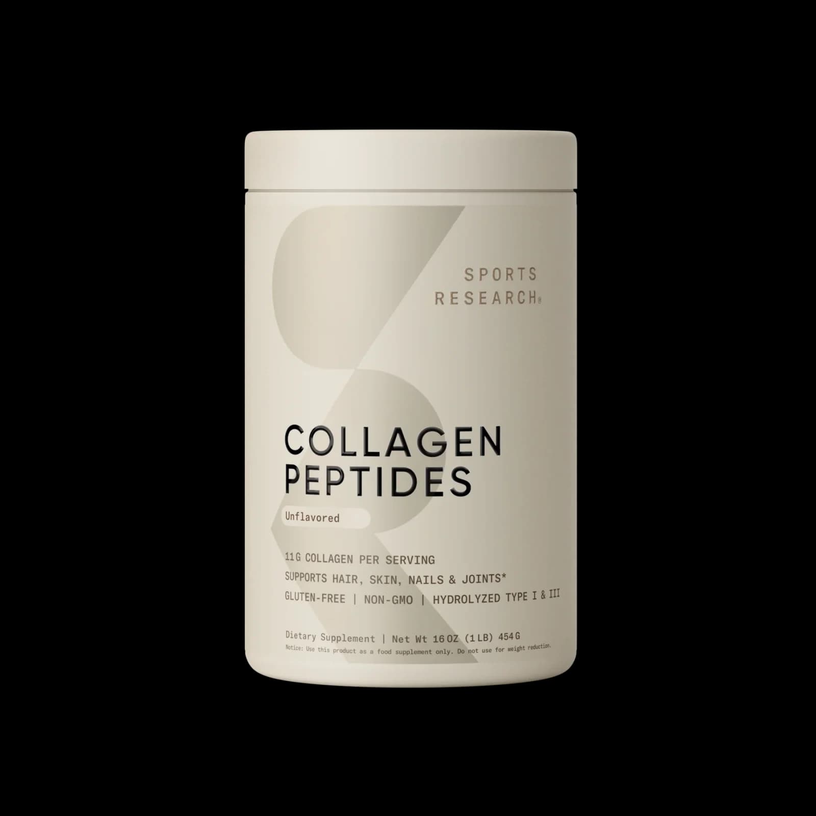 Front of Sports Research Collagen Peptides unflavored 16 oz tub