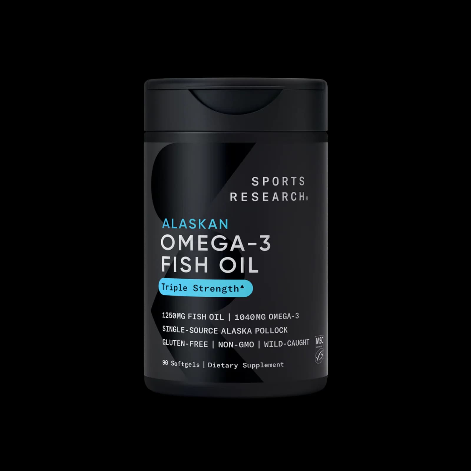 Front of Sports Research Alaskan Omega-3 Fish Oil Triple Strength 90 softgel bottle
