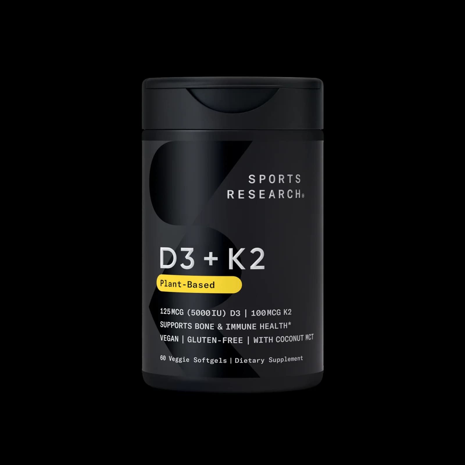Front of Sports Research D3 + K2 60 veggie softgel bottle