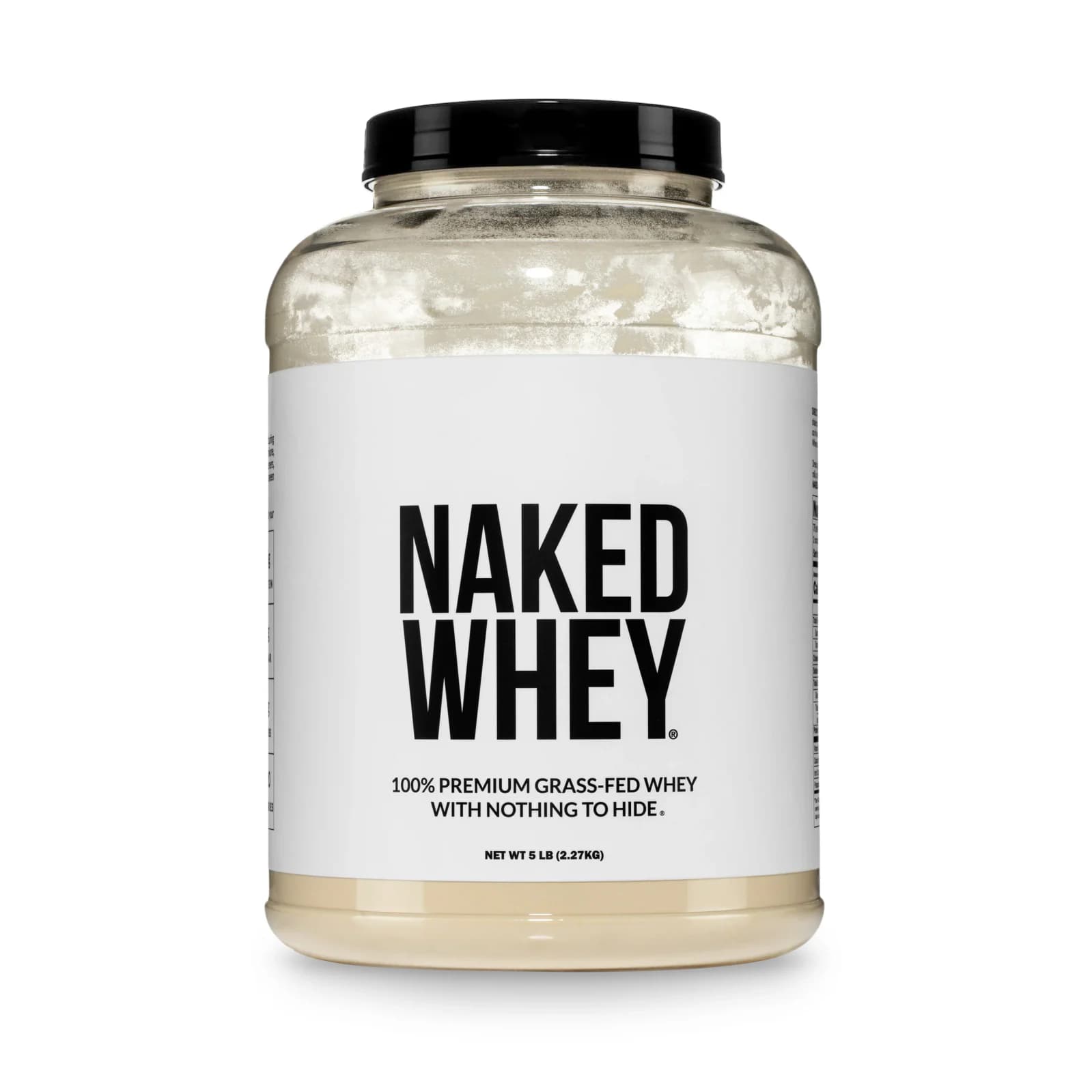 Front of Naked Whey unflavored grass-fed whey protein 5 lb tub